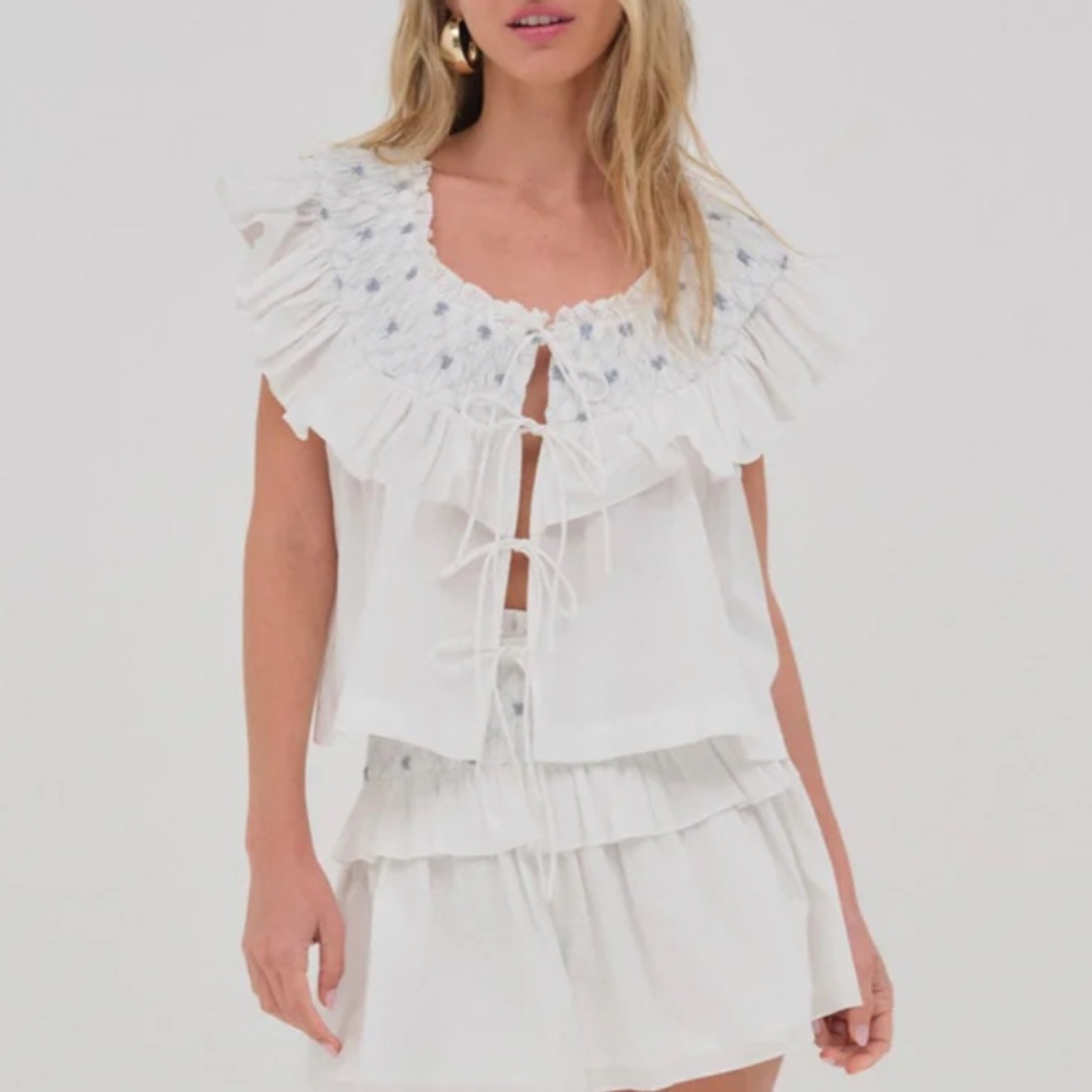 For Love And Lemons Birdie Bow Smocked Top